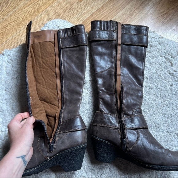 B.O.C. Brown Leather Buckle Detail Interior Zip Chunky Block Wedge Heel Boots - Picture 3 of 12